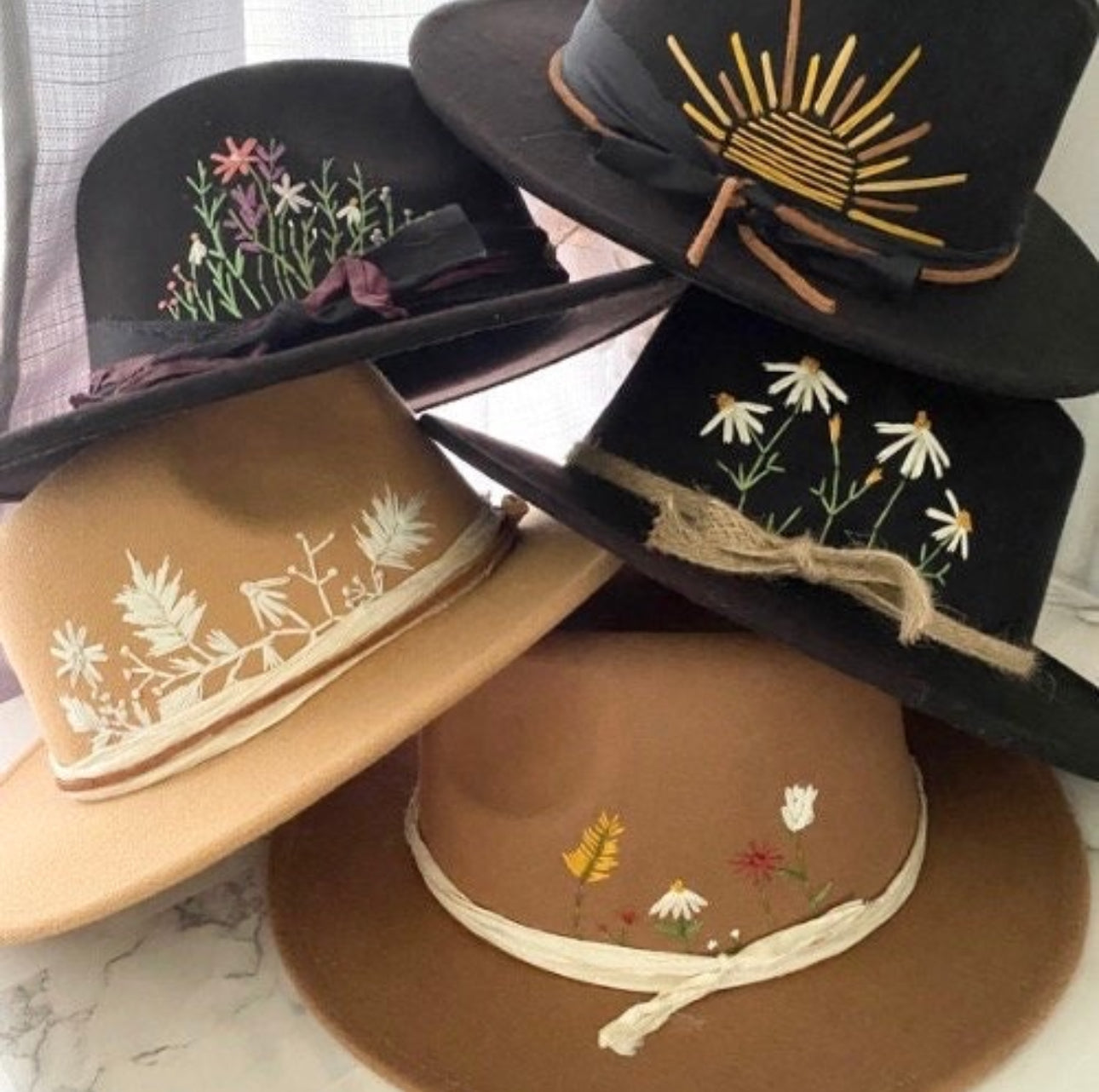 Hand Embroidered Wide Brim Felt Hat