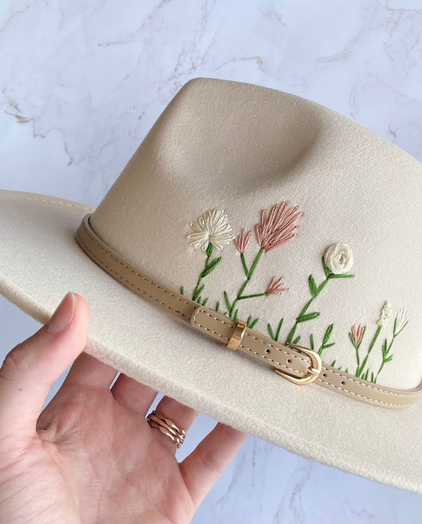 Hand Embroidered Wide Brim Felt Hat