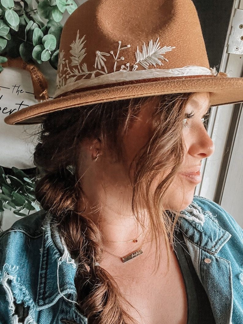 Hand Embroidered Wide Brim Felt Hat